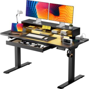 GTPLAYER Escritorio de Pie El√©ctrico 48 x 24" Con Cajones Con Carga USB Con LED