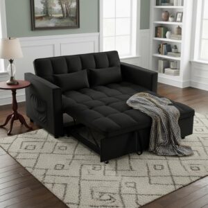Sofá Cama 3 En 1 Extraíble Biplaza Terciopelo Negro Respaldo Ajustable