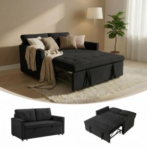 Sofá Cama Extraíble 53 Pulgadas Biplaza Terciopelo Negro