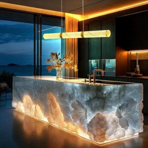 Lámpara Colgante Lineal Moderna LED Metal Mármol Dorado