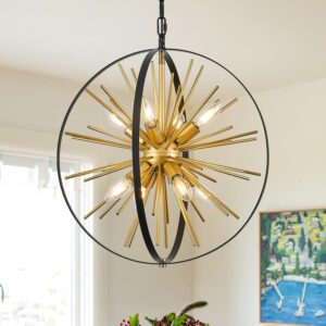 Candelabro Sputnik Mid Century Negro/Dorado 8 Luces 18''