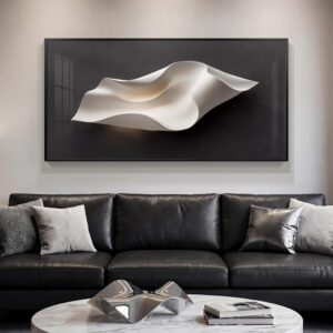 Impresión abstracta blanco y negro, 56 x 28" con marco