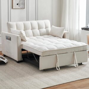 Sofá Cama 3 En 1 Extraíble Terciopelo Blanco Respaldo Ajustable Almacenamiento