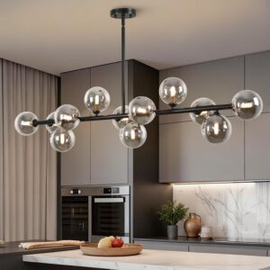 Candelabro Sputnik Lineal Vidrio Gris 12 Luces 50.6''