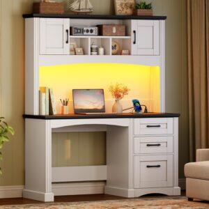 HOOBRO Escritorio Ejecutivo 47.4" Con Cajones Con Archivador Con Carga USB Con LED