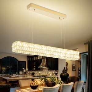 Lámpara Colgante Lineal Moderna LED Cristal Dorado 40''