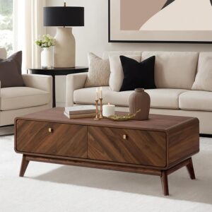 LuxenHome Mesa de Centro Madera Almacenamiento Mid-Century