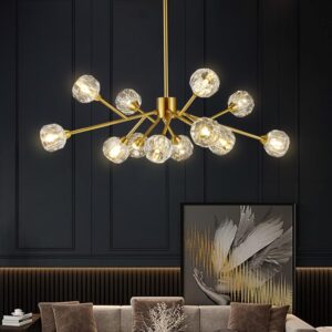 Candelabro Sputnik Mid Century Cristal Dorado 12 Luces