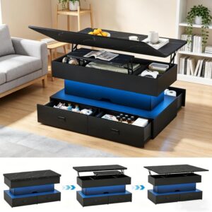Turosur Mesa de Centro LED Almacenamiento Cajones