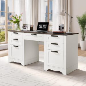 VEVOR Escritorio Ejecutivo 60" Con Cajones Con Archivador Con Carga USB, Nogal
