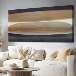 Lienzo abstracto negro, marrón, 24 x 48" con marco