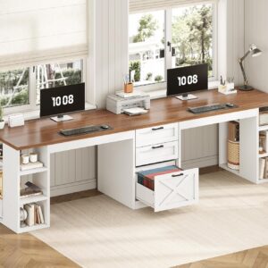 SEDETA Escritorio Doble 96.5" Con Cajones Con Almacenamiento, Blanco