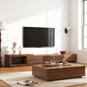 Mid-Century Juego Sala Soporte TV Almacenamiento Nogal