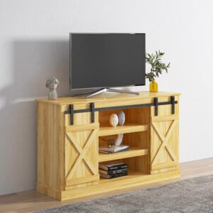 Soporte de TV Marrón Claro de Medio Siglo con Puerta Corrediza