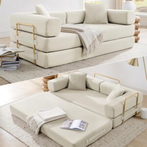 Sofá Cama Futón Plegable 78 Pulgadas Pana Beige Sin Estructura