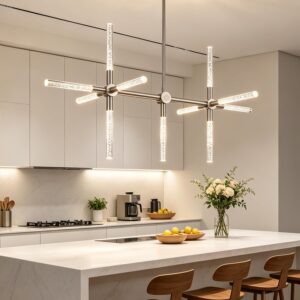 MELUCEE Luz Colgante Lineal LED Cristal Níquel 11 Luces
