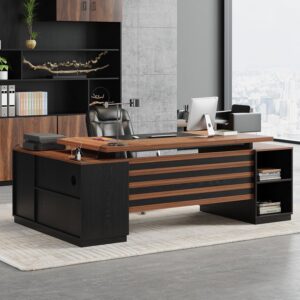 Epecoya Escritorio en L 78" Con Cajones Con Archivador Con Carga USB, Negro