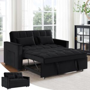 Sofá Cama 3 En 1 Extraíble Biplaza Terciopelo Negro Respaldo Ajustable Almacenamiento