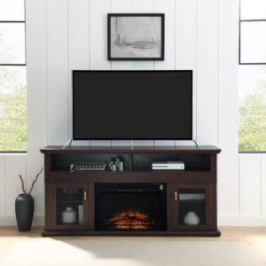 STEPHI Soporte de TV con Chimenea y Puertas de Ratán