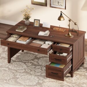 GarveeHome Escritorio Ejecutivo 53.54" Con Cajones Con Archivador Con Carga USB