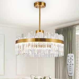 Depuley Lámpara Colgante Moderna LED Cristal Dorado 23.6''