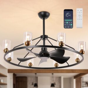 Ventilador de Techo Rueda de Carro 44" Granja con Luz APP 6 Vel. Regulable Cristal