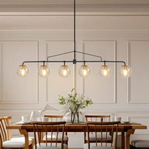 Candelabro Lineal Cristal Negro/Dorado 6 Luces 51.58''