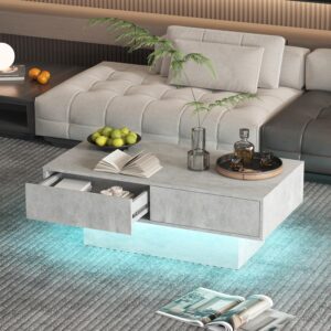 Mesa Auxiliar Rectangular Madera LED Almacenamiento Gris