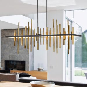 Lámpara Colgante Lineal Moderna LED Negro/Dorado 47''