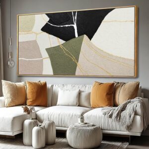 CHUDANHAO Lienzo abstracto beige, negro, verde, 29 x 58"