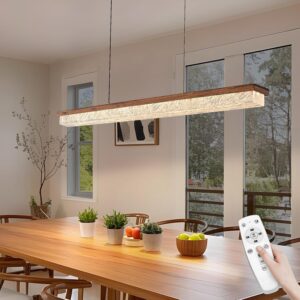 Lámpara Colgante Lineal Moderna LED Madera Nogal