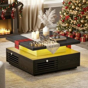 IRONCK Mesa de Centro Cuadrada Madera LED Almacenamiento