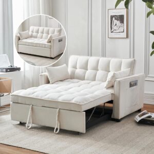 Sofá Cama Futón 3 En 1 Extraíble Plegable Beige Respaldo Ajustable Almacenamiento