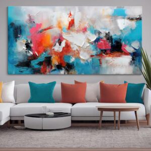 Mofutinpo Pintura abstracta azul, rosa, 24 x 48"