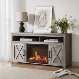 BELLEZE Soporte de TV con Chimenea Eléctrica y Granero