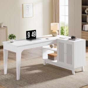 Tribesigns Escritorio en L 57" Con Almacenamiento, Blanco