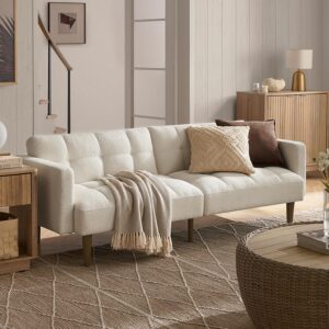 Sofá Cama Futón 76.4 Pulgadas Biplaza Bouclé Blanco