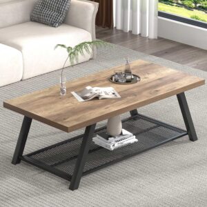 FOLUBAN Mesa de Centro Madera Almacenamiento 2 Niveles Roble