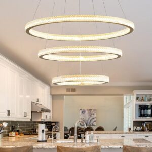 Aiwen Lámpara Colgante Anillos LED Cristal Dorado 3 Anillos