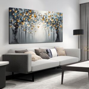 Lienzo abstracto árbol mariposas, 29 x 59"
