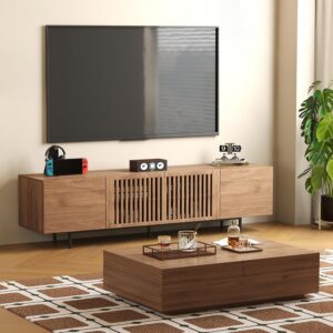 Mid-Century Juego Sala Soporte TV Almacenamiento Nogal