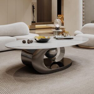 Mesa de Centro Ovalada Metal Gris 49.2"