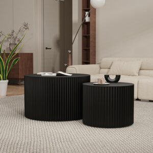 Mesas Anidadas Redonda Madera Acanalada Negro 14.8"
