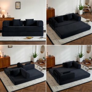 Sofá Cama Extraíble 78.8 Pulgadas Biplaza Pana Negro Sin Estructura