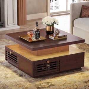Mesa de Centro Cuadrada LED Almacenamiento Cajones Carga USB