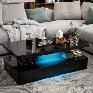 IKIFLY Mesa de Centro Rectangular LED Alto Brillo 2 Niveles