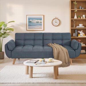Sofá Cama Futón Biplaza Lino Gris Respaldo Ajustable