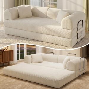 Sofá Cama 5 En 1 Extraíble Plegable 79 Pulgadas Pana Blanco Sin Montaje