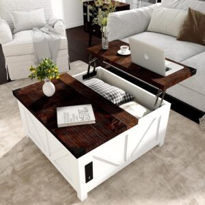 Jimeimmen Mesa de Centro Cuadrada Madera Almacenamiento USB