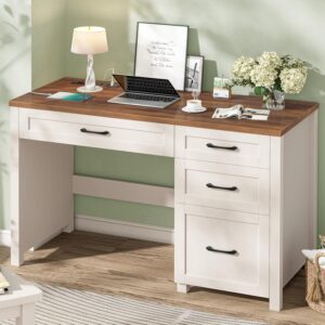 Vabches Escritorio Ejecutivo 47" Con Cajones Con Archivador Con Carga USB, Blanco